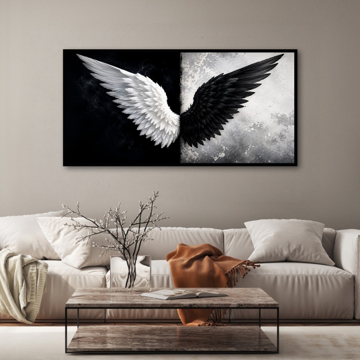 Duality Black & White Angel Wings Canvas Art - Yin Yang Modern Decor